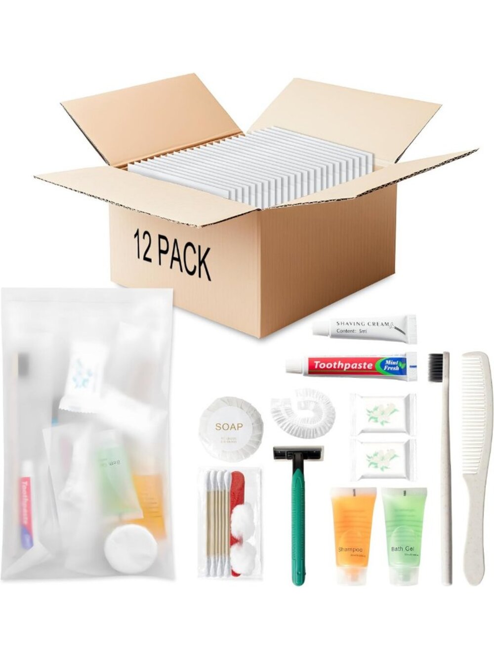 Essential Hygiene Kit - 12 Individually Packed Travel Size Sets for On-the-Go